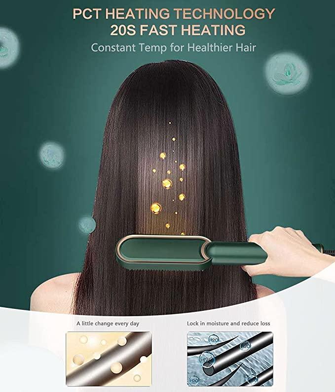 Professional Hair Straightener & Curler Brush | Tourmaline Ceramic 2-in-1 Hair Comb